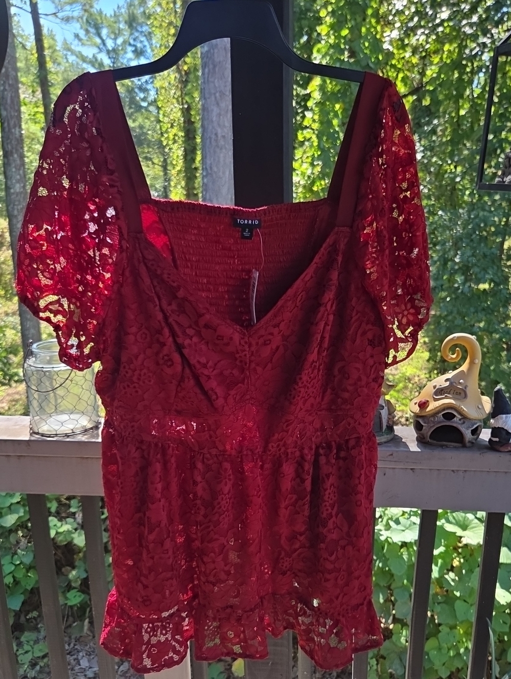 torrid 2X Burgundy Lace Peplum Blouse